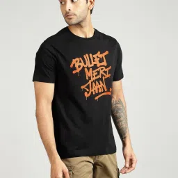 Royal Enfield Black Cotton Blend Regular fit Printed T-Shirt image 3
