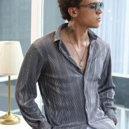 Campus Sutra Grey Regular Fit Texture Shirt image 3