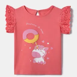 Nauti Nati Girls Pink Cotton Graphic Print Top image 2