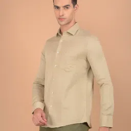 Crimsoune Club Beige Cotton Slim fit Self Shirts image 3