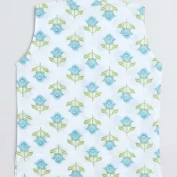 The Magic Wand Kids Turquoise Blue & White Cotton Floral Print Full Sleeves Kurta Set image 3