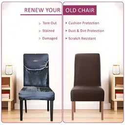 Kuber Industries 6-Pcs Brown Stretchable Table Chair Cover image 3