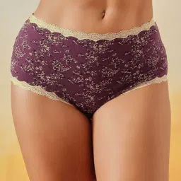 Clovia Purple Regular Fit Floral Print Panties-image-74