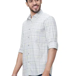 Parx Cloud Grey Cotton Slim Fit Checks Shirt image 3