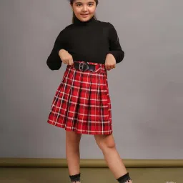Budding Bees Girls Red & Black Cotton Checks Full Sleeves Combo Sets image 3