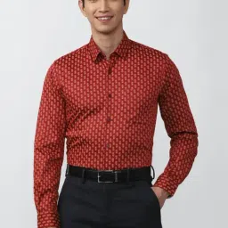 Peter England Maroon Cotton Slim Fit Printed Shirt-picture-35