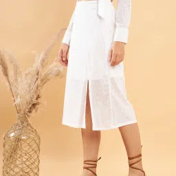 KASSUALLY White Cotton Self Design Skirt image 3