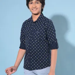 Crimsoune Club Kids Navy Printed Full Sleeves Shirt-image-75
