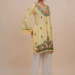 House of Kari Falak Kashmiri In Yellow Chanderi Silk With Aari Long Kurta image 3