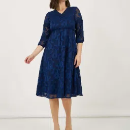Styli Navy Blue Self Design Dress image 3