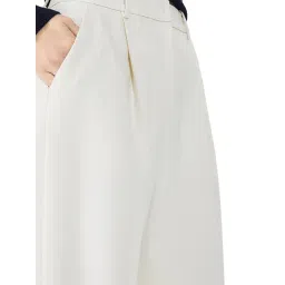 MIXXO Beige Croppped Semi Wide Mid Rise Trouser image 3