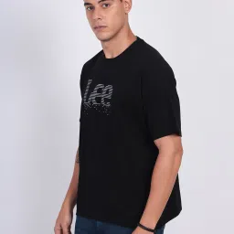Lee Black Loose Fit Logo Print Cotton Oversized Crew T-Shirt image 3