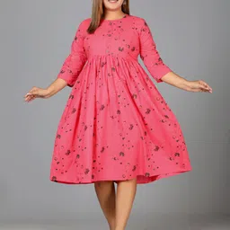 TUNIYA Floral Printed Round Neck Fit And Flare Midi Maternity Cotton Ethnic Dresses-image-11