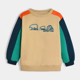 MiArcus Unisex Beige Color Block Full Sleeves Sweatshirt image 3