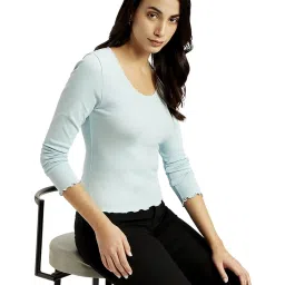 Levi's Light Blue Cotton Slim Fit Self Pattern Top image 3