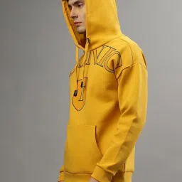 Iconic Mustard Regular Fit Printed Hooded Sweatshirt image 3