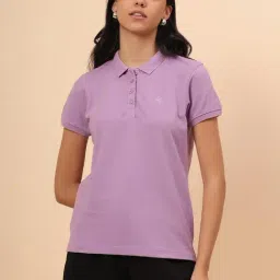 Cantabil Mauve Solid Polo T-Shirt-image-96