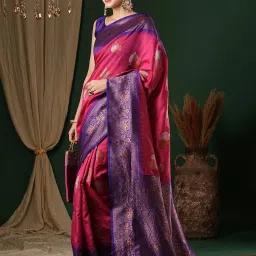 Saree Mall Pink Woven Sarees With Unstitched Blouse image 3