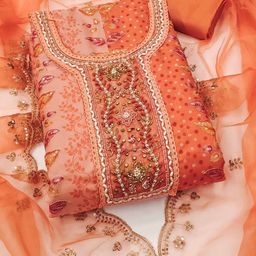 SHADOW & SAINING Embroidered Organza Semi-Stitched Dress Material-picture-13