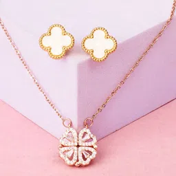 SALTY Women Stone Studded Magnetic Clover Jewellery Set-picture-12