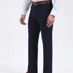 Peter England Navy Slim Fit Printed Trousers image 3