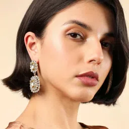 Sohi Gold Plated Rhinestones Drop Earrings image 3