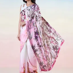 navyasa by liva Pink Printed Saree With Unstitched Blouse image 3