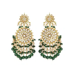 Peora Gold-Plated Kundan Beads Green Long Dangler Earrings image 3