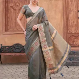 Tikhi Imli Grey Woven Design Ready To Wear Saree with Unstitched Blouse-picture-11