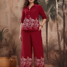 Tzelynn Womens Viscose Rayon Floral Embroidered Tunic With Palazzo Cor-Ord-picture-24