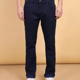 Wrangler Navy Regular Fit Lightly Washed Jeans-picture-15