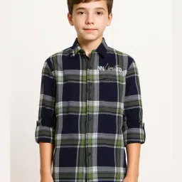 Cavio Boys Green Chequered Cotton Comfort Fit Shirt-image-76