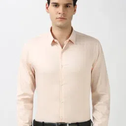 Peter England Peach Cotton Slim Fit Geometric Shirt-picture-33