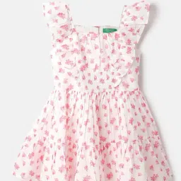 United Colors of Benetton Girls White Pure Cotton Floral Print Dress-image-86