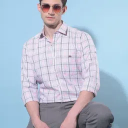 Crimsoune Club Peach Cotton Slim Fit Checks Shirt-picture-21