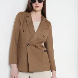 SHOWOFFFF Camel Brown Cotton Regular Fit Blazer-picture-27