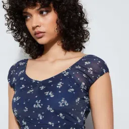 Ginger By Lifestyle Mid Blue Regular Fit Printed Dress image 5