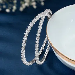 Peora Women Set of 2 Silver-Plated CZ Studded Bangles image 1