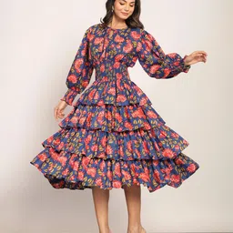 LERIYA FASHION Women Floral Puff Sleeve Fit & Flare Midi Dress-picture-38