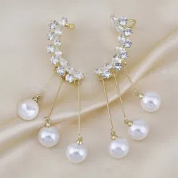 Zaphariq Gold-Plated Zircon Studded And Pearls Beaded Korean Contemporary Ear Cuffs-picture-24