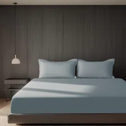 SANSAAR A D'DECOR BRAND LIVE CONSCIOUSLY Slate Blue 1 Bedsheet with 2 Pillow Covers (King)-picture-30