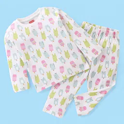 Babyhug Cotton Jersey Full Sleeves Night Suit Ice Cream Print - White-picture-24