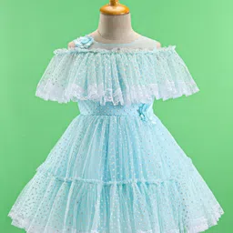 Bluebell Net Sleeveless Party Frock with Foil Print - Blue-picture-18