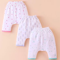 Simply Interlock Knit Diaper Leggings with Teddy Print Pack of 3 - White-picture-32