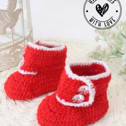 Woonie Crochet Handmade Boots Design Booties - Red-image-66