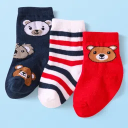 cute walk by babyhug Cutewalk By Babyhug Cotton Knit Anti-Bacterial Ankle Length Socks With Animal Design Pack of 3 - Red & Navy Blue-picture-16