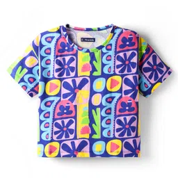Pine Kids Cotton Knit Half Sleeves Oversize T-Shirt With Floral Print - Blue-picture-18