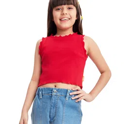 Olele Cotton Sleeveless Solid Crop Top - Red-picture-14