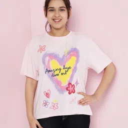 Lil Tomatoes Cotton Half Sleeves Amazing Days Never End Text Printed Top - Pink-picture-22