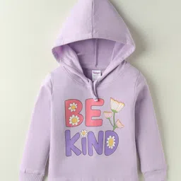 Tango Looper Knit Full Sleeves Hooded T-Shirt with Be Kind Text Print - Mauve-picture-14